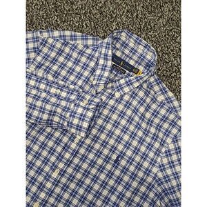 Ralph‎ Lauren Shirt Mens XL Slim Fit Stretch Blue Long Sleeve Button Down Plaid